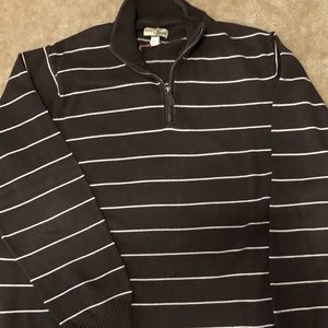 XL Bass 1/4 zip pullover sweater. Brown with white stripes.